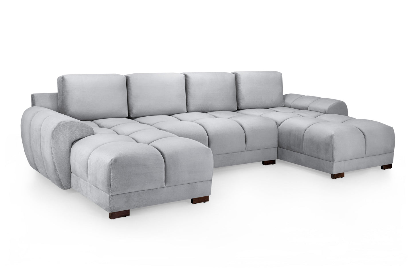 Azzuro Plush Velvet Grey U-Shape Corner Sofa Suite with Anti-Slip Feet