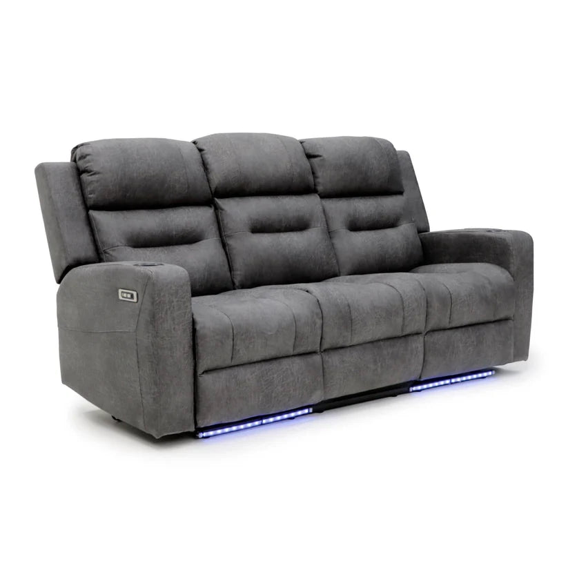 C-Love Tech Electric Recliner Sofa Grey/Brown 3 Seater