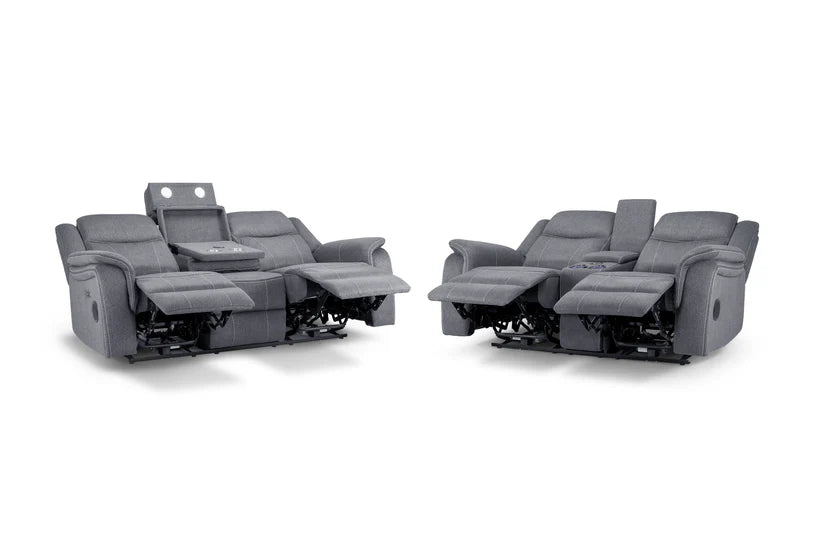 Galaxy Tech Electric Recliner Sofa Grey Fabric 3+2 Set