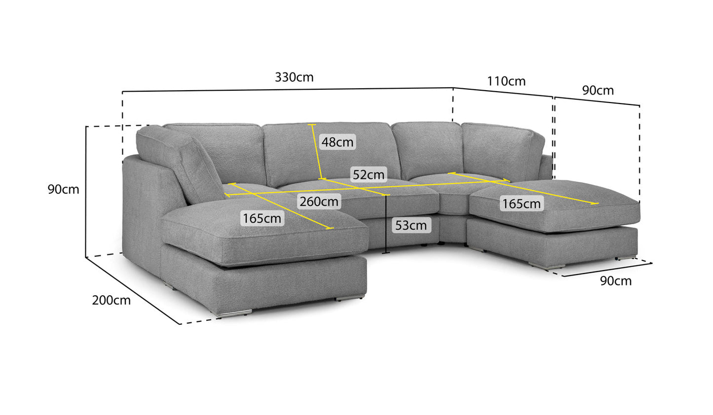 Inga Fullback Grey U-Shape Corner Sofa: Modern, Comfortable, Spacious Seating Solution