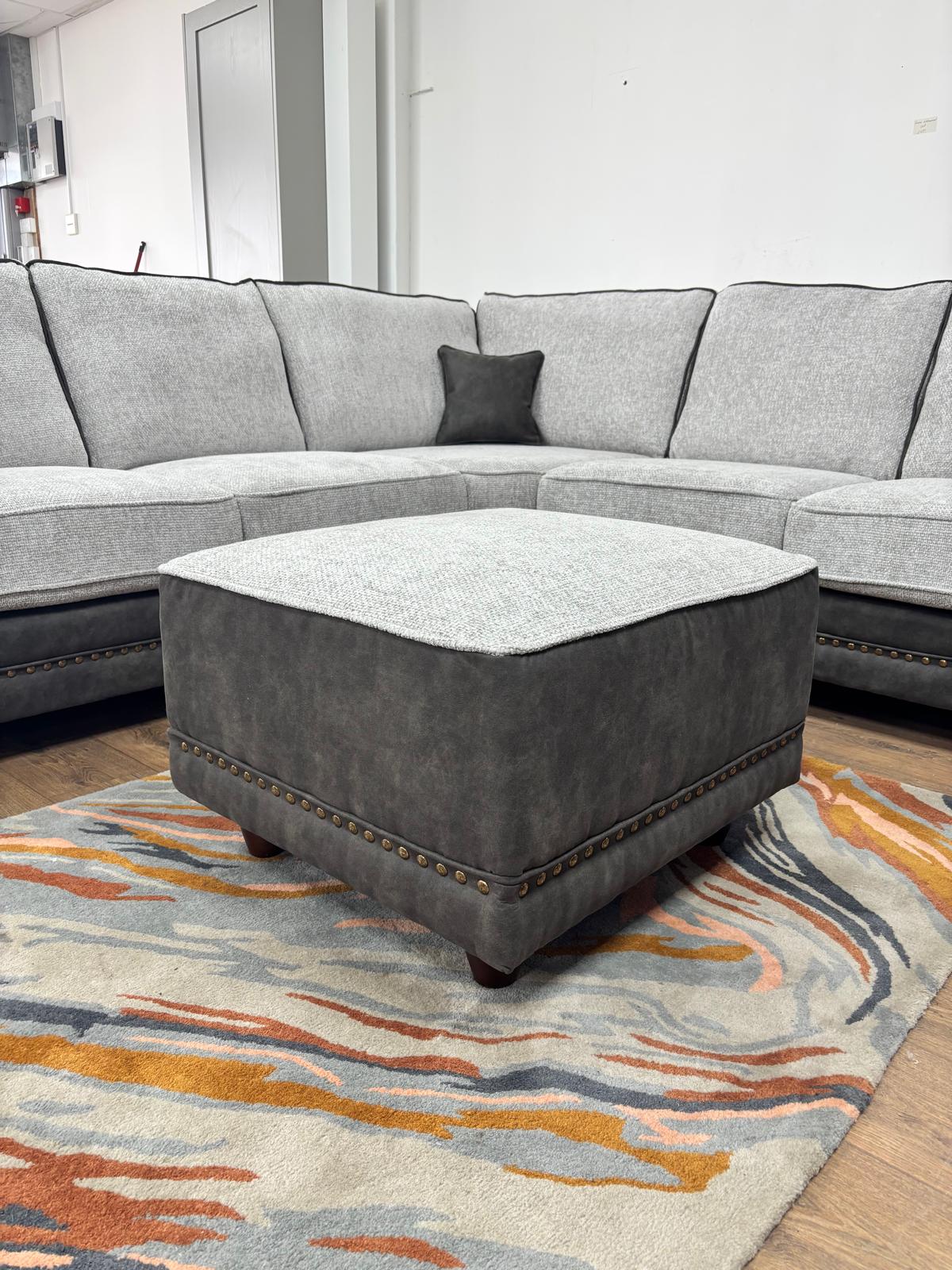 Bella Grey Fabric Footstool: Comfortable, Stylish, Modern Living Room Ottoman