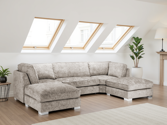 Bishop Fullback Truffle U-Shape Corner Sofa: Spacious Seating, Moveable Footstools