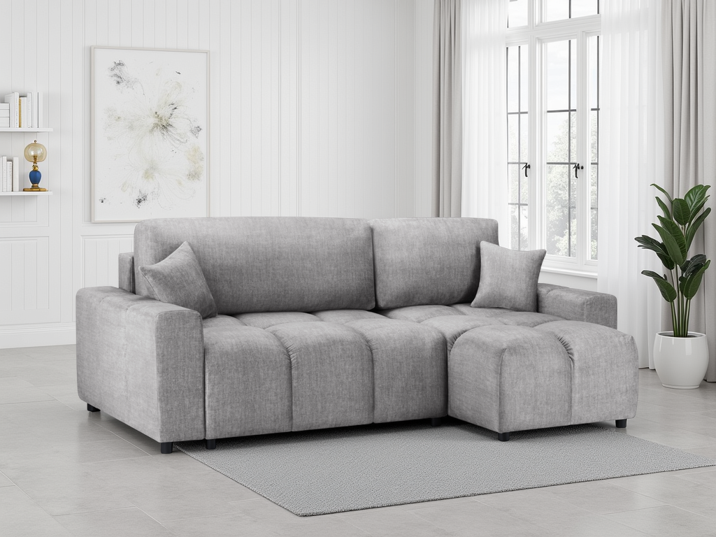 Luki Grey Universal Corner Sofabed with Storage & Plush Fabric Upholstery