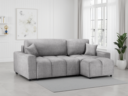 Luki Grey Universal Corner Sofabed with Storage & Plush Fabric Upholstery