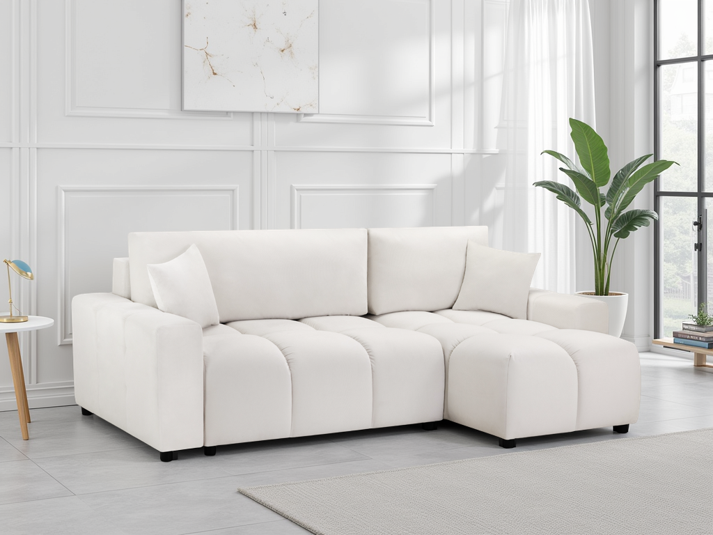 Luki Beige Universal Corner Sofabed with Storage, Plush Fabric, Easy Conversion