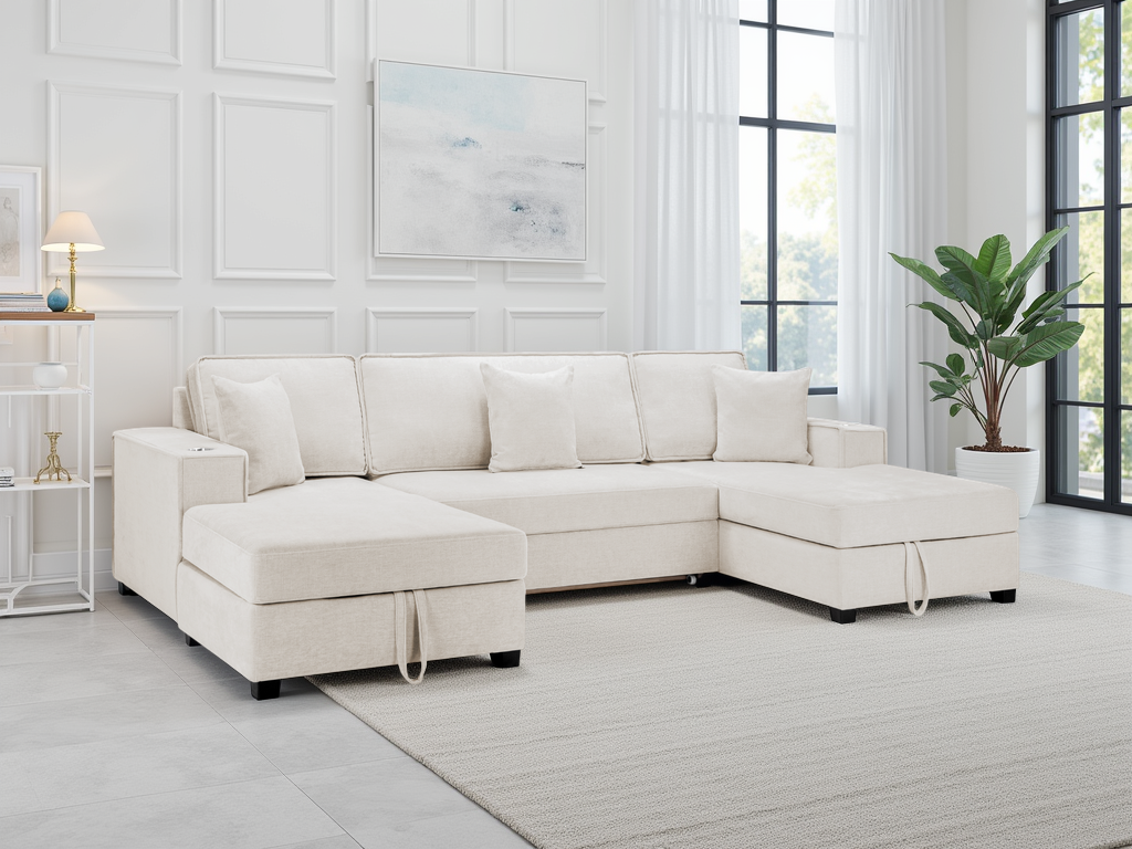 Milan Beige Universal Corner Sofabed with Storage and Fold-Out Bed