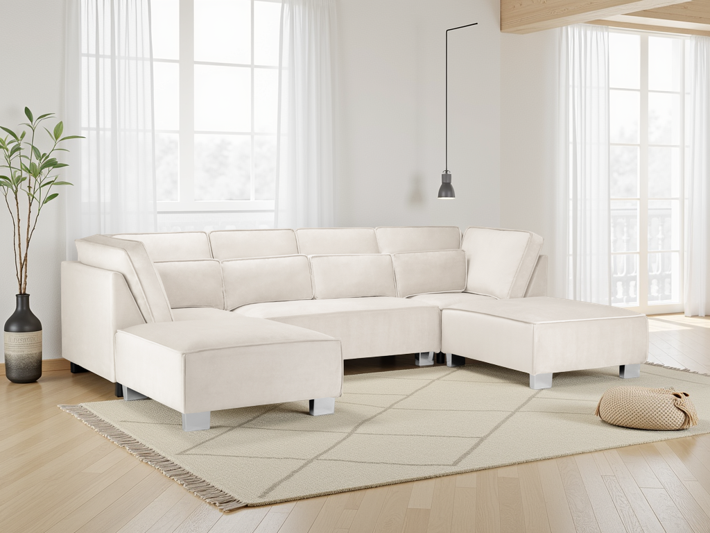 Sloane Cream U-Shape Corner Sofa: Deep Seating, Solid Frame, Bolster Cushions