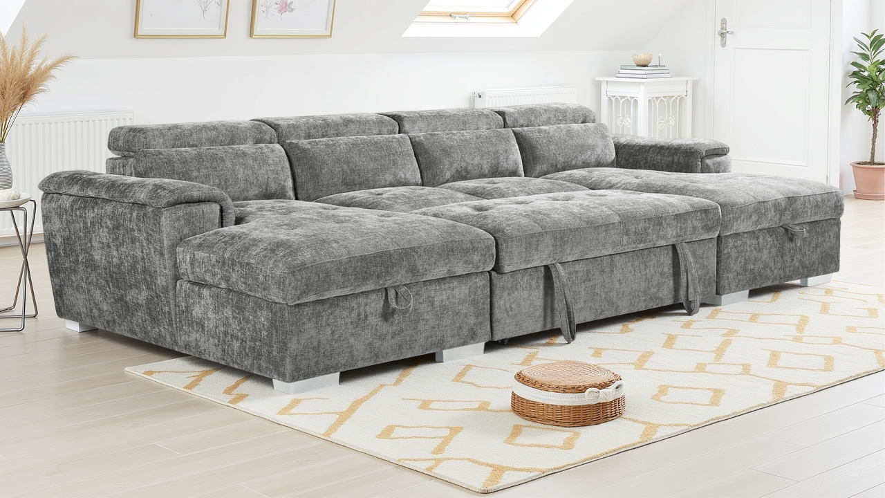 Stellar Alaya Grey U-Shape Corner Sofabed with Storage: Ultimate Comfort & Versatility