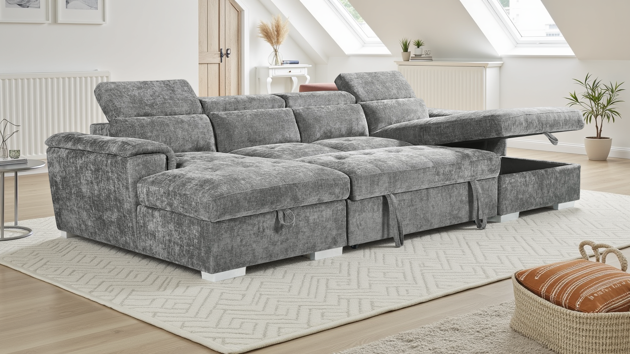 Stellar Alaya Grey U-Shape Corner Sofabed with Storage: Ultimate Comfort & Versatility