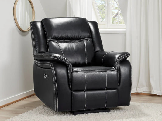 Galaxy Tech Electric Recliner Armchair Black/Grey Leather