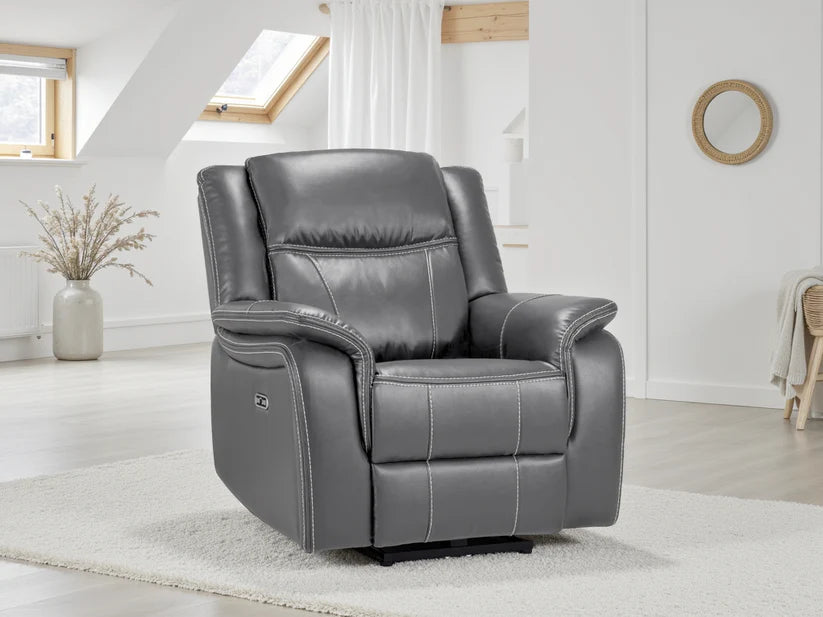 Galaxy Tech Electric Recliner Armchair Black/Grey Leather