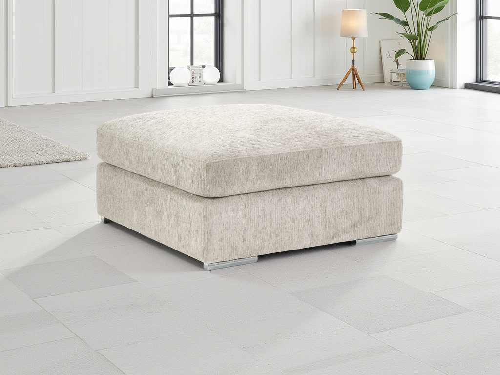 Luxurious Naples Beige Chenille Footstool - Soft Upholstery & Removable Covers