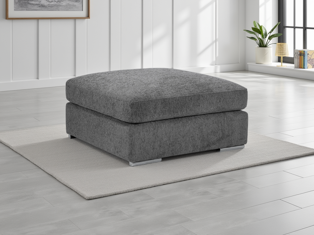 Luxurious Naples Grey Chenille Sofa Footstool with Removable Cushion Covers