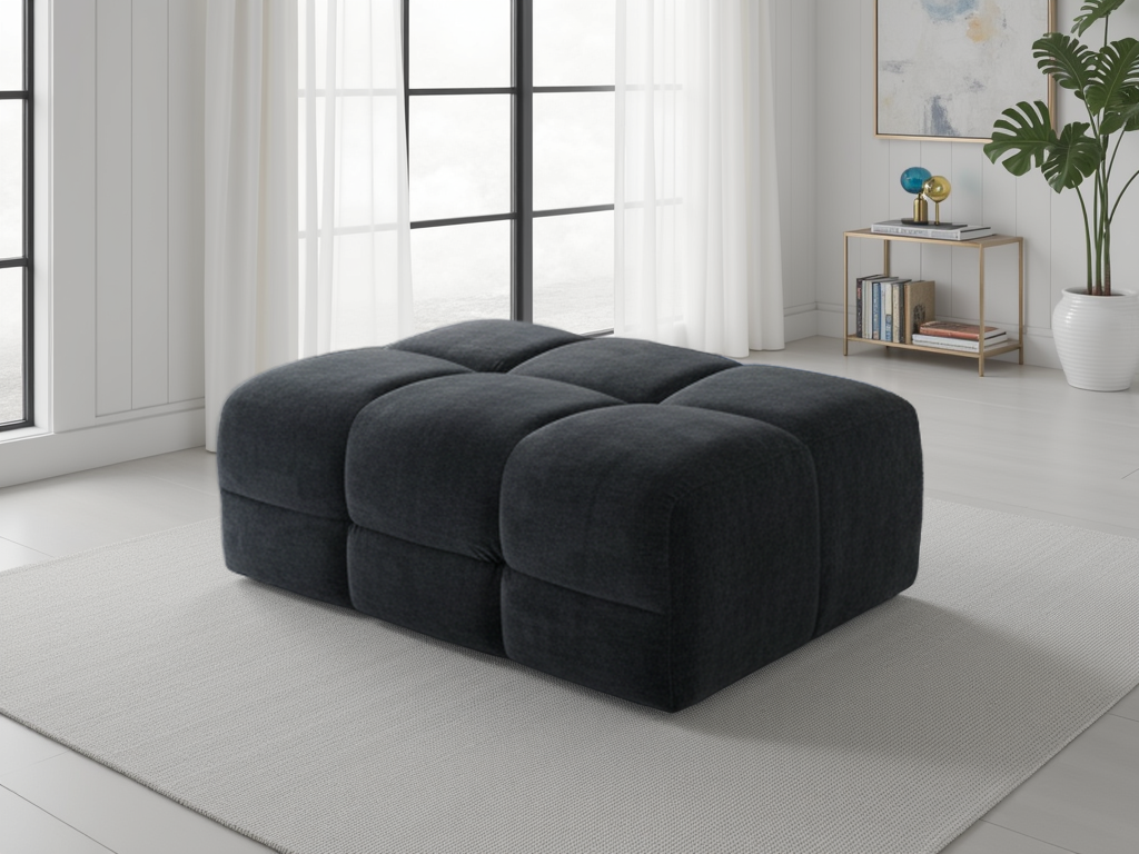 Jacob Modern Black Footstool Ottoman – Comfortable Living Room Accent Sofa Piece