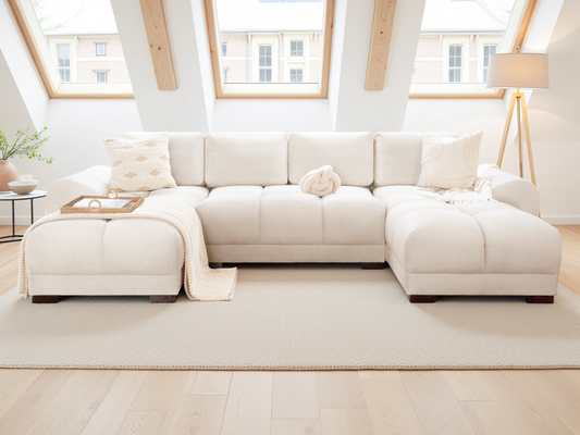 Azzuro Plush Cream Velvet U-Shape Corner Sofa with Anti-Slip Feet