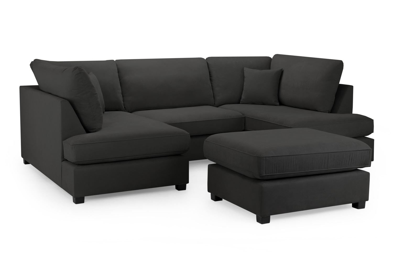 Carnaby Modern Black U-Shape Corner Sofa: Spacious, Comfortable Polyester Fabric