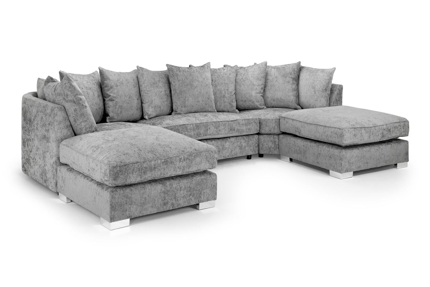Luxurious Bishop Platinum U-Shape Corner Sofa with Moveable Scatterback Cushions