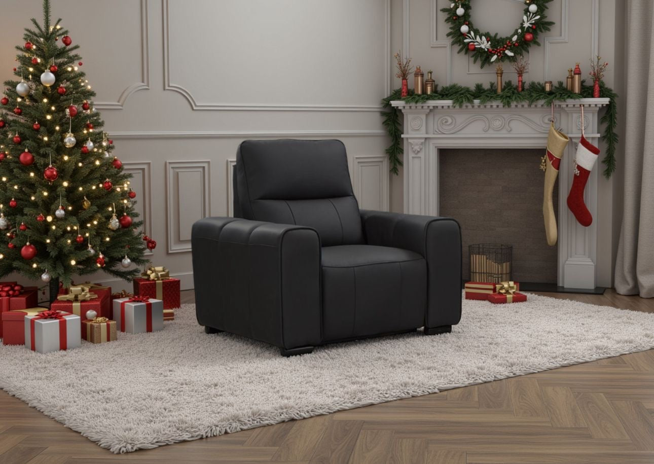 3 & 2 Genuine Leather Black Electric Recliners with USB