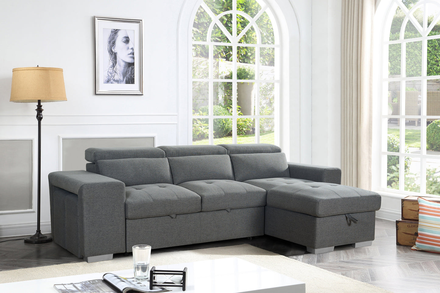Artemis Grey Universal Corner Sofabed with Storage & Easy Conversion