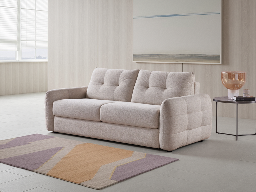 Athens Beige 3-Seater Fabric Sofabed with Tufted Arms & Supportive Mattress