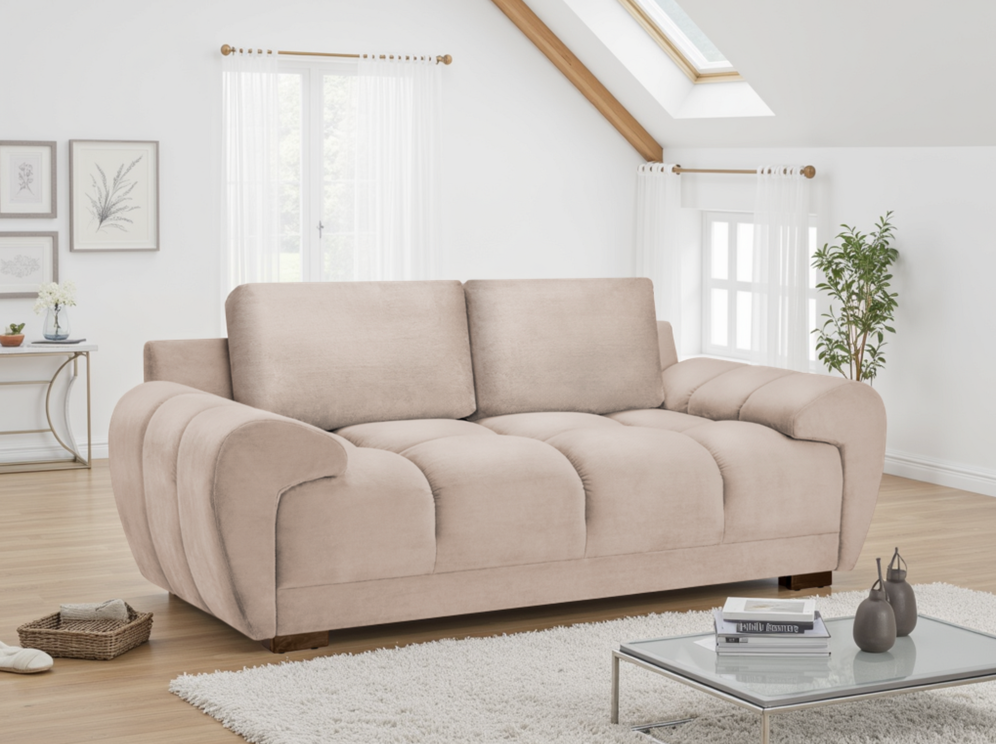 Azzuro Mocha Velvet 2-Seater Sofa Bed with Storage & Anti-Slip Feet