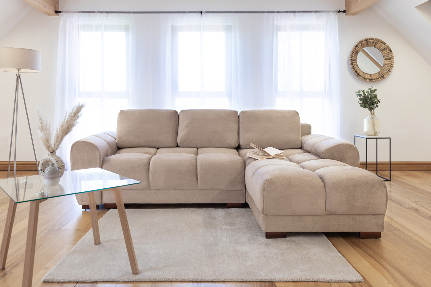 Azzuro Mocha Universal Corner Sofabed: Plush Velvet, Convertible Sofa with Storage