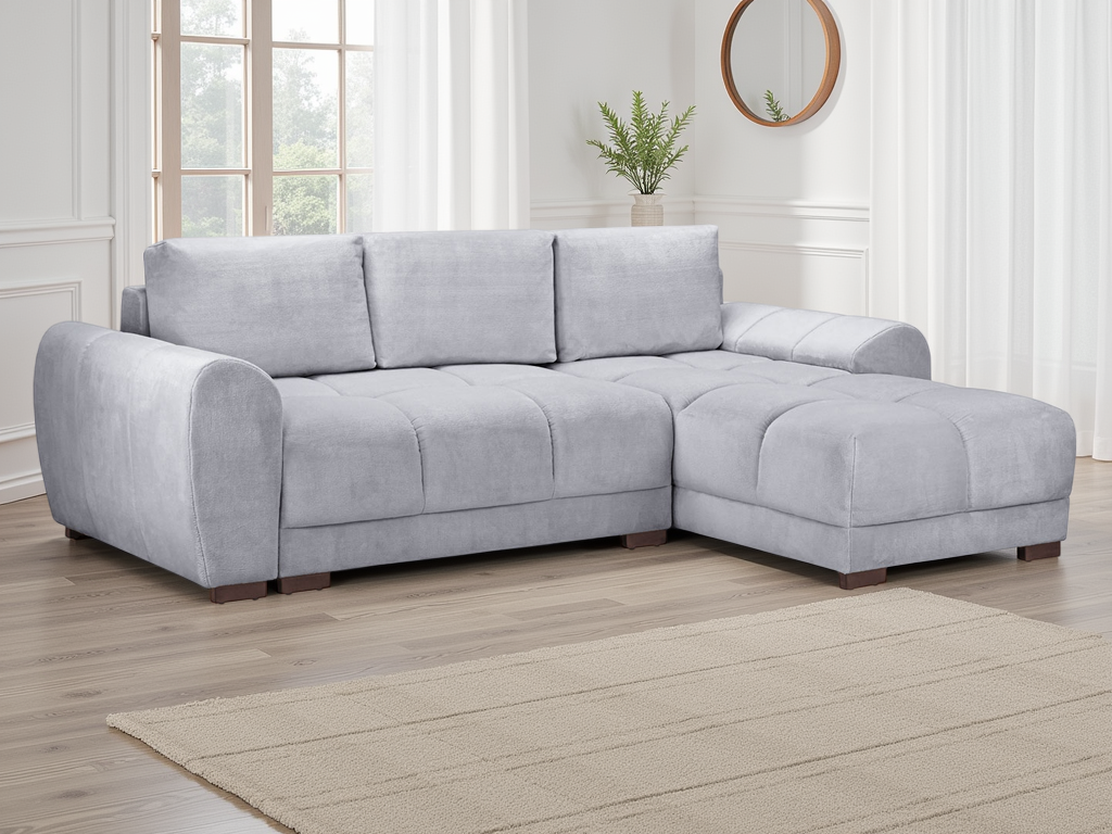 Azzuro Grey Universal Corner Sofabed: Plush Velvet, Convertible, Storage Solution