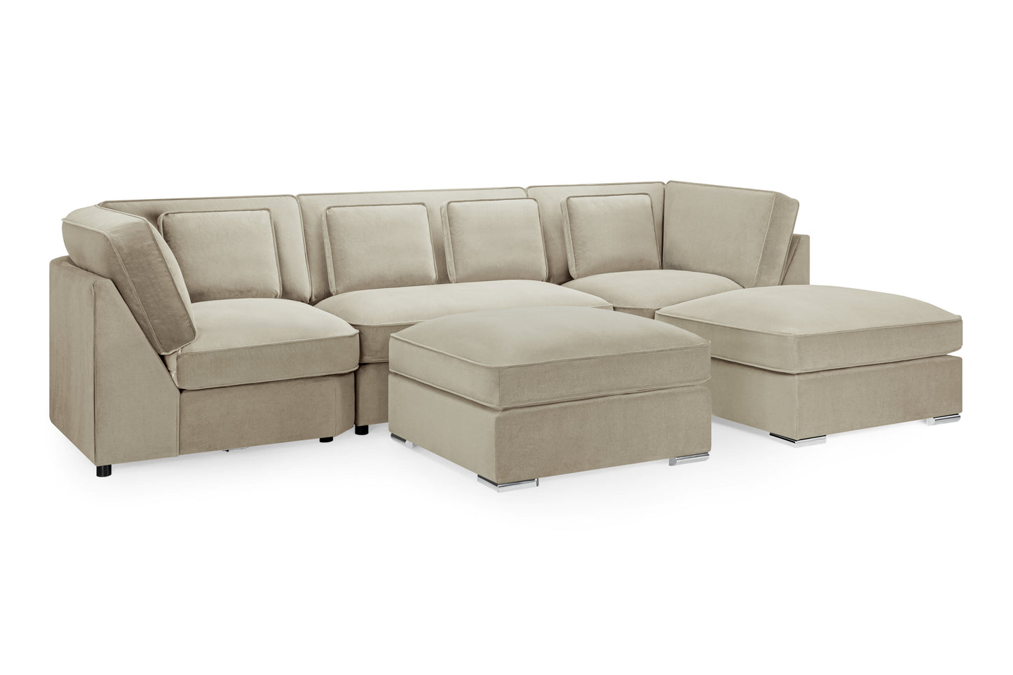 Belgravia Plush Velvet Beige U-Shape Corner Sofa with Moveable Footstool