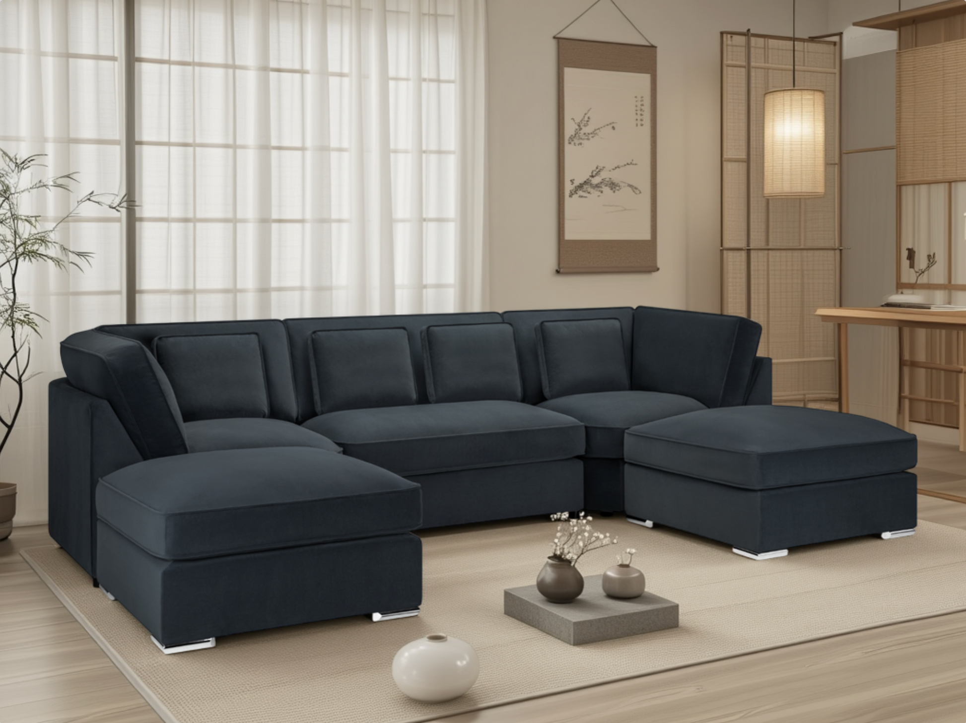 Belgravia Slate U-Shape Corner Sofa: Plush Velvet, Modular, Family Living