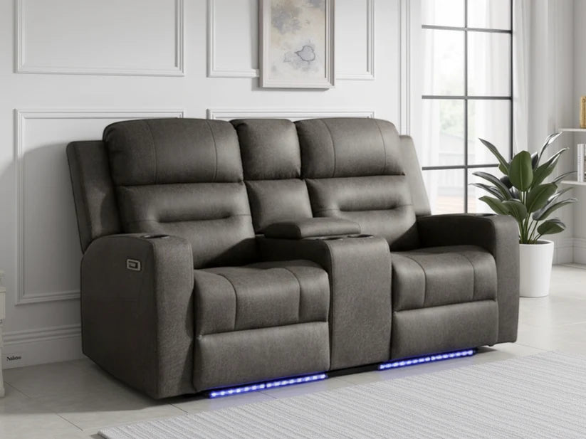 C-Love Tech Electric Recliner Sofa Grey/Brown 2 Seater