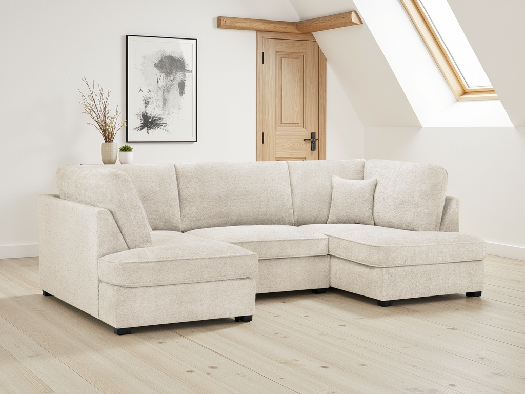 Carnaby Boucle Beige U-Shape Corner Sofa: Luxurious, Spacious, and Modern Living