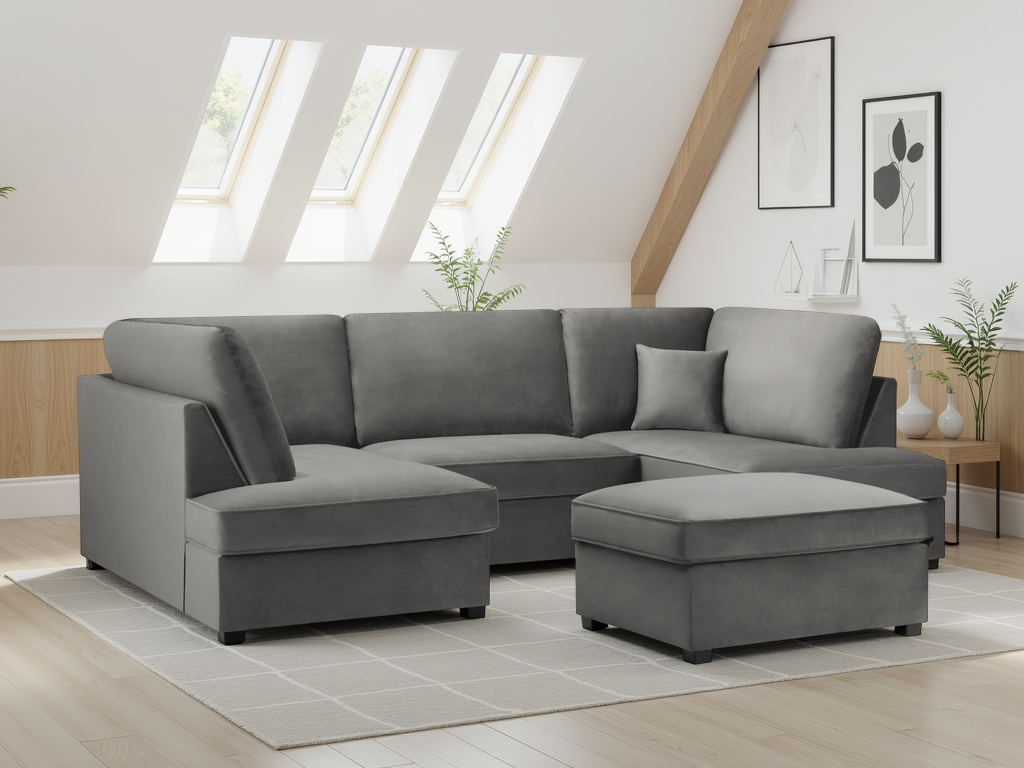 Carnaby Plush Grey U-Shape Corner Sofa: Spacious, Comfortable, Stylish Living Room Seating