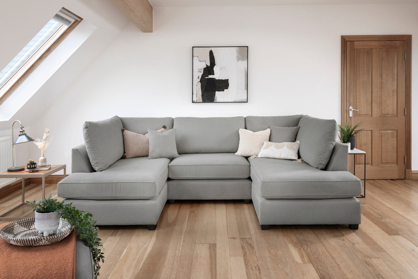 Carnaby Classic Grey U-Shape Corner Sofa Suite with Removable Cushions