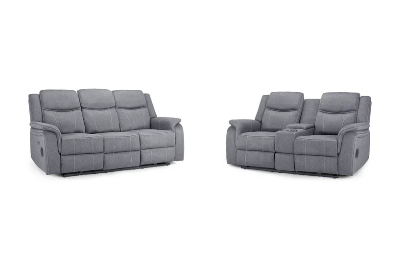 Galaxy Tech Electric Recliner Sofa Grey Fabric 3+2 Set