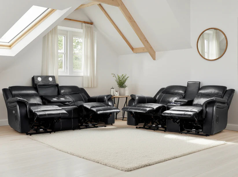 Galaxy Tech Electric Recliner Sofa Black 3+2 Set