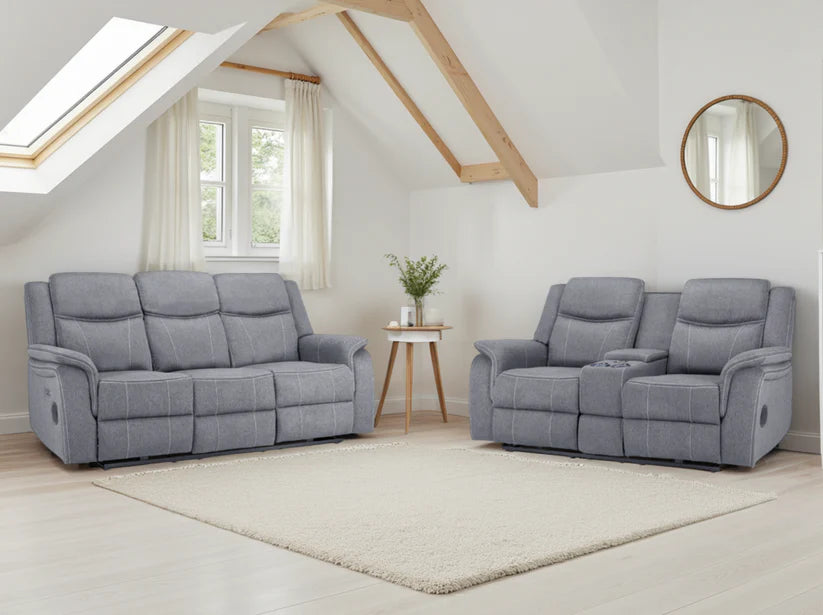 Galaxy Tech Electric Recliner Sofa Grey Fabric 3+2 Set