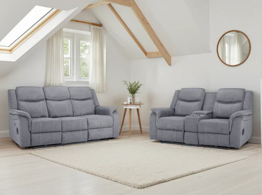 Galaxy Tech Electric Recliner Sofa Grey Fabric 3+2 Set