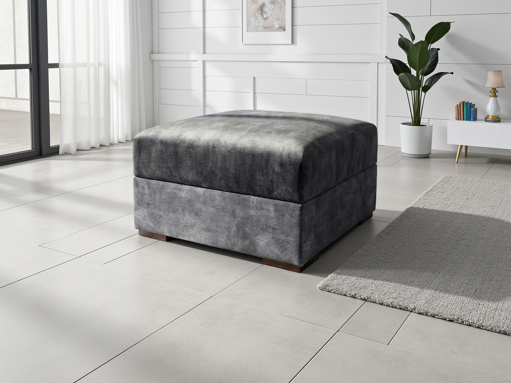 Luxurious Serena Black Velvet Footstool Ottoman with Elegant Gold Legs