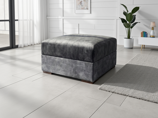 Luxurious Serena Black Velvet Footstool Ottoman with Elegant Gold Legs
