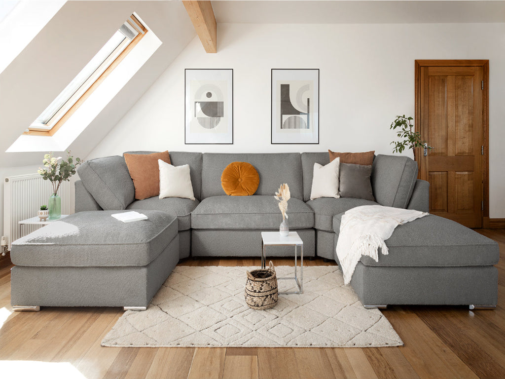 Inga Fullback Grey U-Shape Corner Sofa: Modern, Comfortable, Spacious Seating Solution
