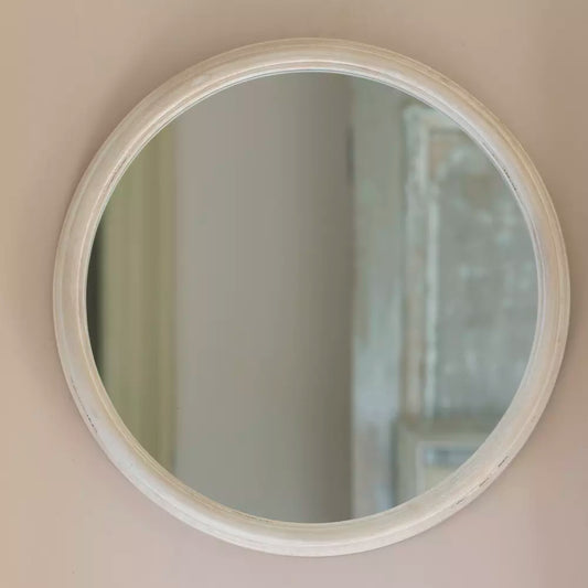 Round Mirror Distressed Antique White Small