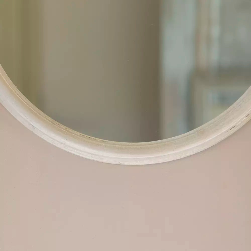 Round Mirror Distressed Antique White Small