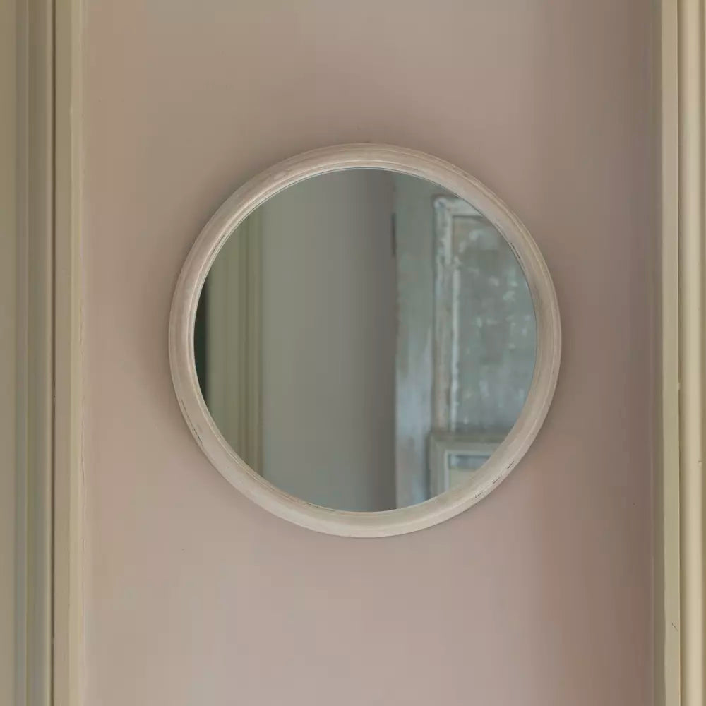 Round Mirror Distressed Antique White Small