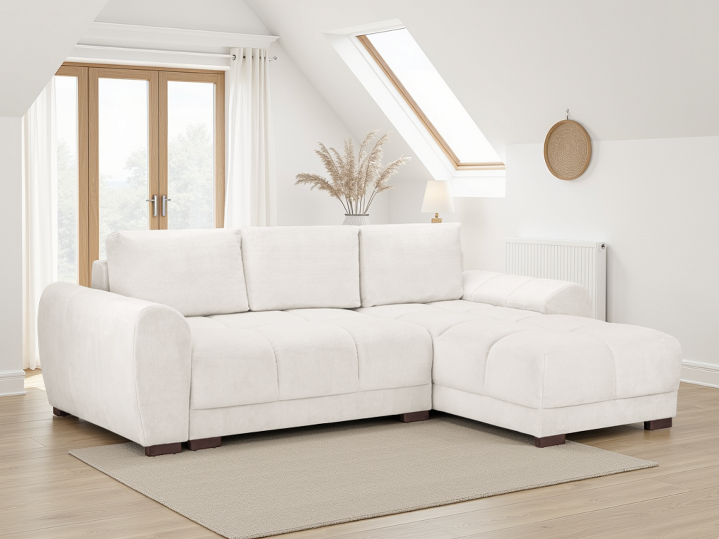 Azzuro Cream Plush Universal Corner Sofabed: Storage & Convertible Design