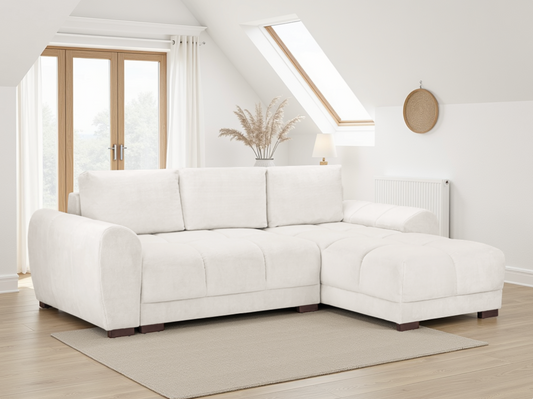 Azzuro Cream Plush Universal Corner Sofabed: Storage & Convertible Design