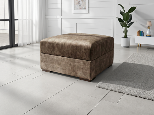 Serena Brown Plush Fabric Footstool: Comfortable, Stylish Living Room Ottoman
