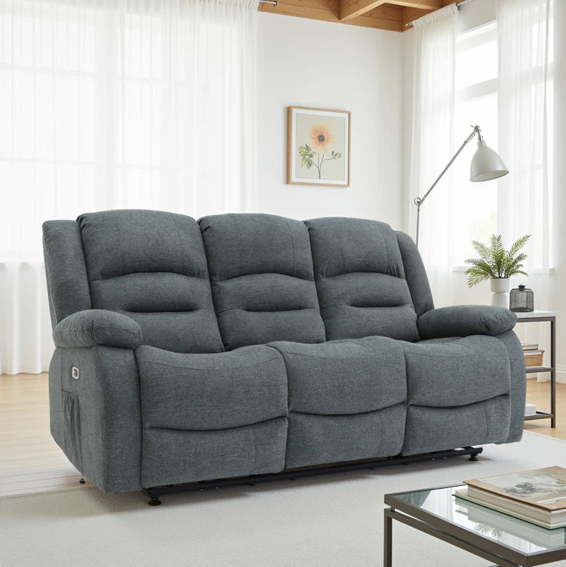 Alva Electric Recliner Sofa Graphite 3 Seater