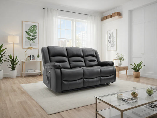 Alva Electric Recliner Sofa Black 3 Seater