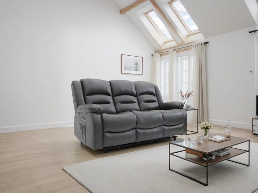 Alva Electric Recliner Sofa Grey 3 Seater